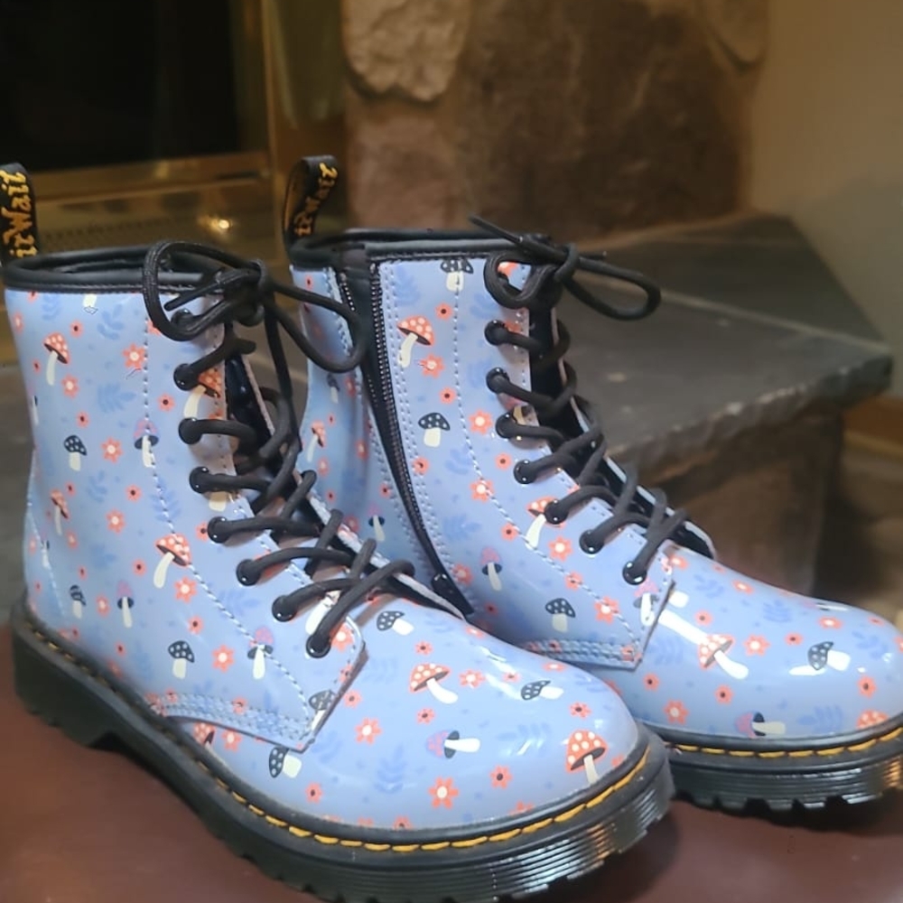 Floral Blue Lace-Up Boots